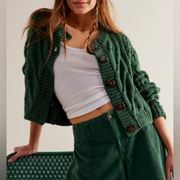 FREE PEOPLE bonfire cable knit cardigan - Picture 3 of 11